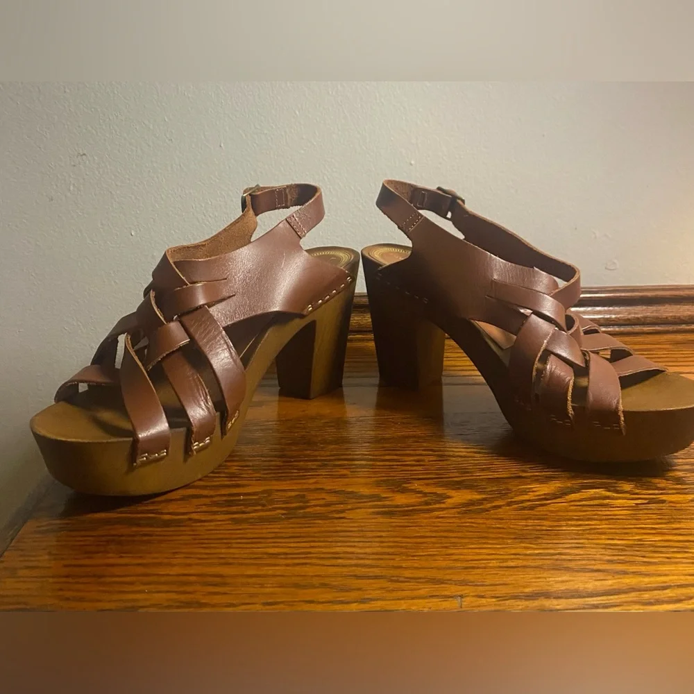Levi’s Boho Chunky Braided Leather & Wood Platform Sandals Women’s Size 8